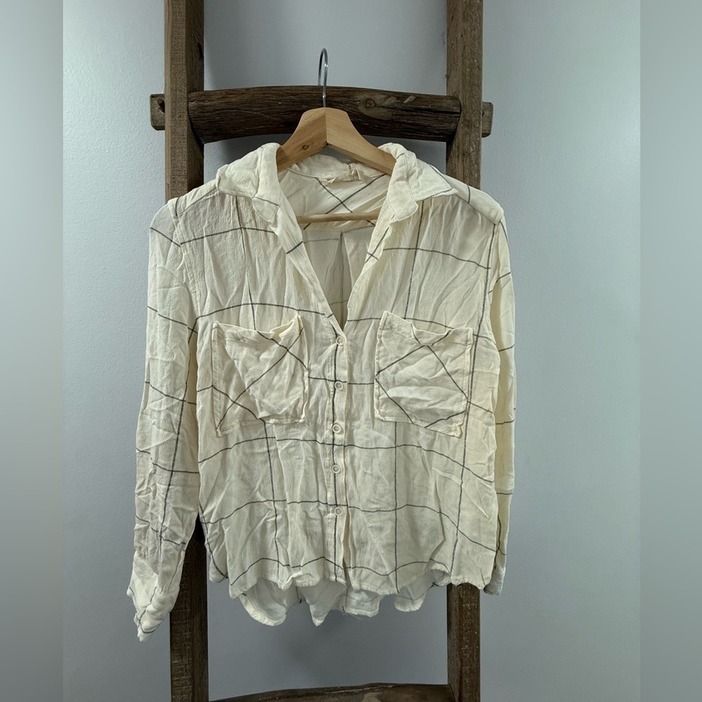 Cream Plaid Button-Up Shirt